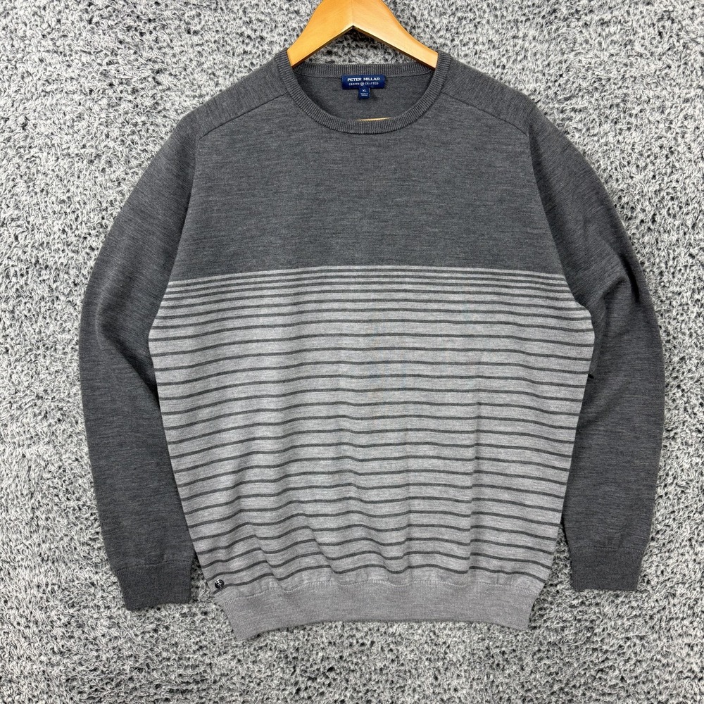Peter Millar Sweater Mens XL Gray Merino Wool Crown Carfted Crewneck Knit Golf